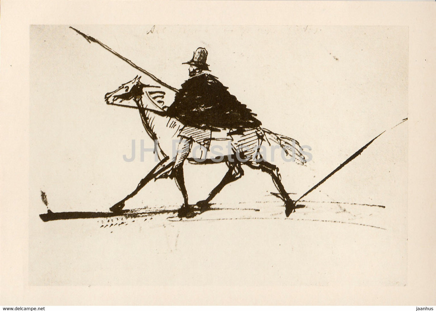 Self Portrait as Horseman - Drawings by Russian Poet Pushkin - 1984 - Russia USSR - unused - JH Postcards