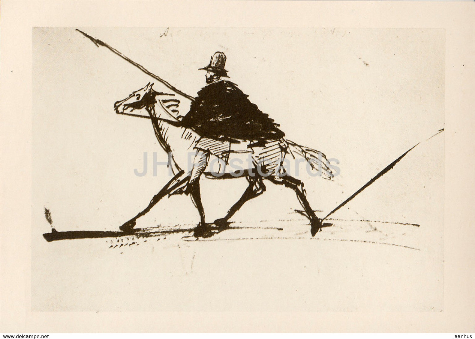 Self Portrait as Horseman - Drawings by Russian Poet Pushkin - 1984 - Russia USSR - unused - JH Postcards