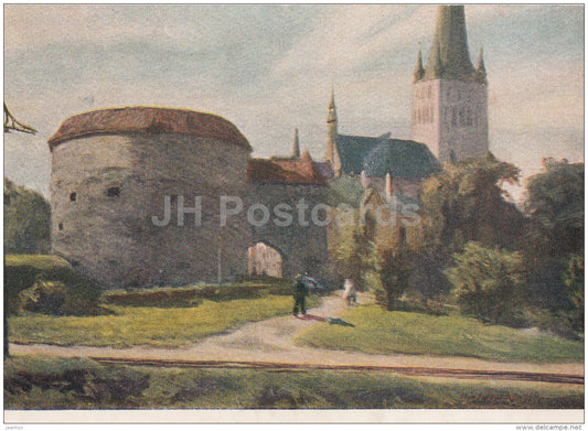 painting by M. Bormeister - Medieval Gates Rannavärav - Paks Margareeta - 1955 - Russia USSR - unused - JH Postcards