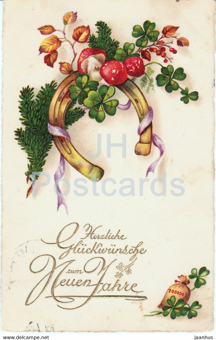 New Year Greeting Card - Herzliche Gluckwunsche zum Neuen Jahre - horseshoe - WSSB 8539 - old postcard - Germany - used - JH Postcards