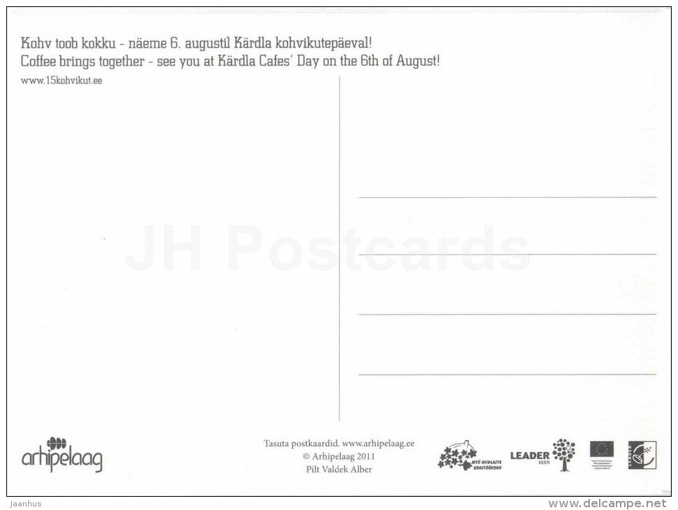 Coffee brings together - giraffe - rabbit - illustration - 2011 - Estonia - unused - JH Postcards