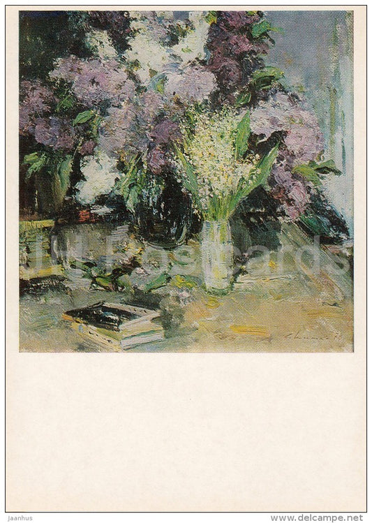 painting by S. Shishko - Lilac and lily of the valley , 1976 - Russian art - 1986 - Russia USSR - unused - JH Postcards