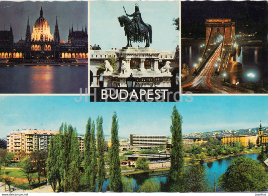 Budapest - bridge - architecture - monument - parliament - multiview - 1974 - Hungary - used - JH Postcards