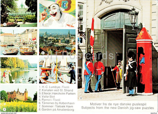 Subjects from the New Danish jig saw puzzles - guard - clown - 1975 - Denmark - used - JH Postcards