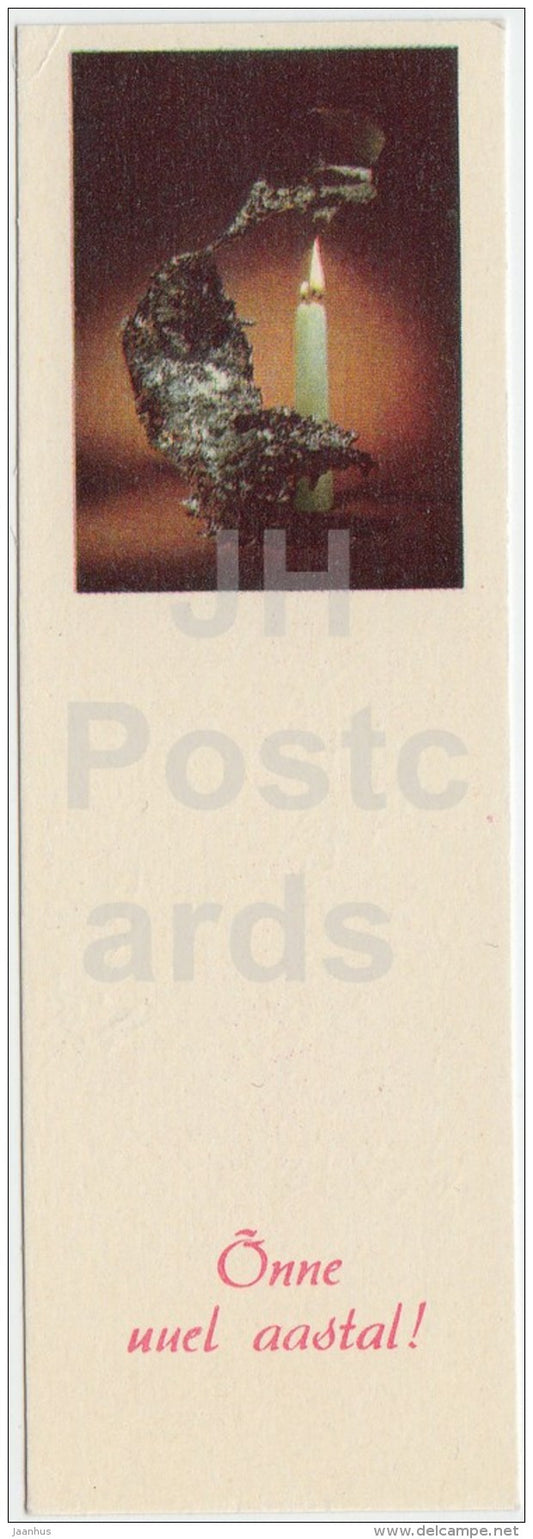 mini New Year greeting card - candle - tin - 1972 - Estonia USSR - used - JH Postcards