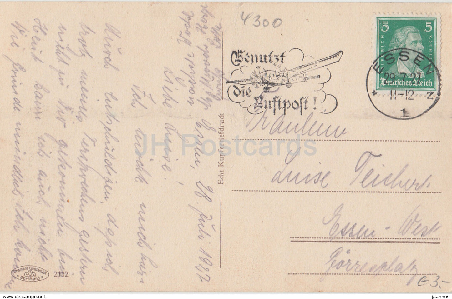 Essen - Stadtgarten - 2112 - old postcard - 1927 - Germany - used