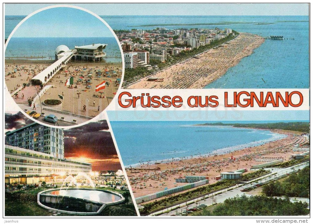 Grüsse aus Lignano - La nuova terrazza a mare , beach - Udine - 297 - Italia - Italy - sent from Italy to Germany 1985 - JH Postcards