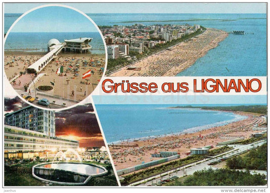 Grüsse aus Lignano - La nuova terrazza a mare , beach - Udine - 297 - Italia - Italy - sent from Italy to Germany 1985 - JH Postcards