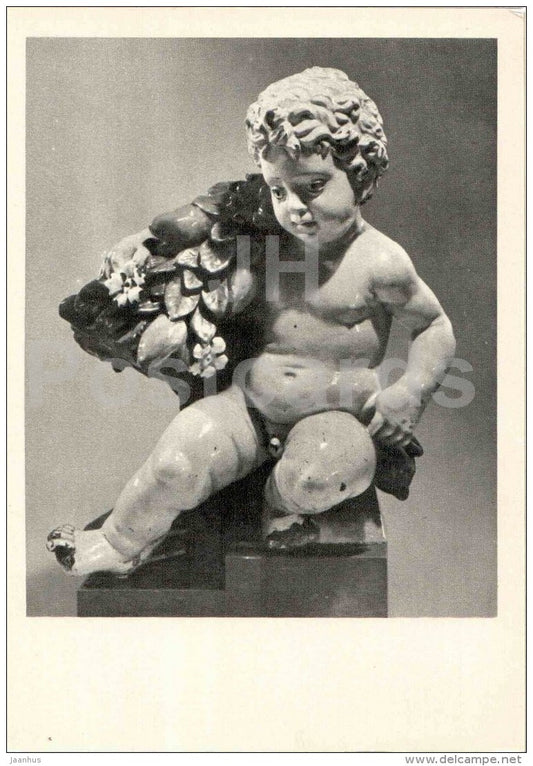 sculpture by Andrea della Robbia - Boy with garland - italian art - unused - JH Postcards