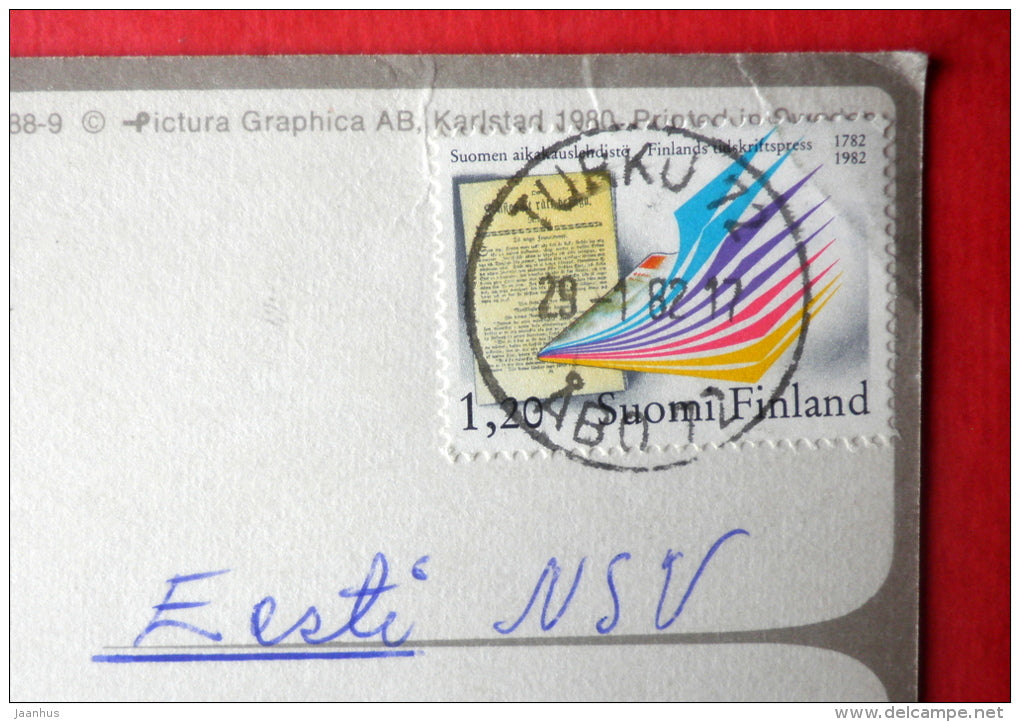 illustration by Rolf Lidberg - The Lumberers - Sweden - sent from Finland Turku to Estonia USSR 1982 - JH Postcards