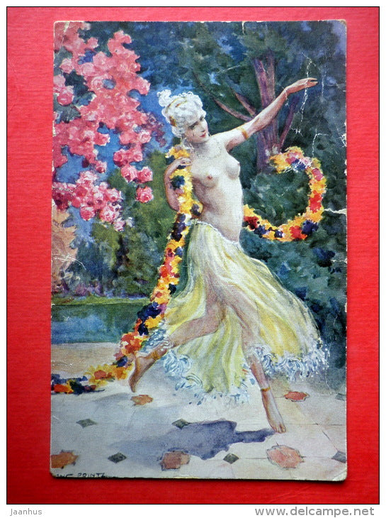 illustration by Printz - naked woman - dance - 166/1471 - circulated in Estonia Pärnu Tallinn Railway Station 1923 - JH Postcards