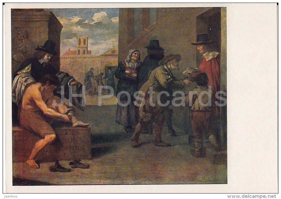 painting by Pierre Montallier - Almsgiving - French art - old postcard - Russia USSR - unused - JH Postcards