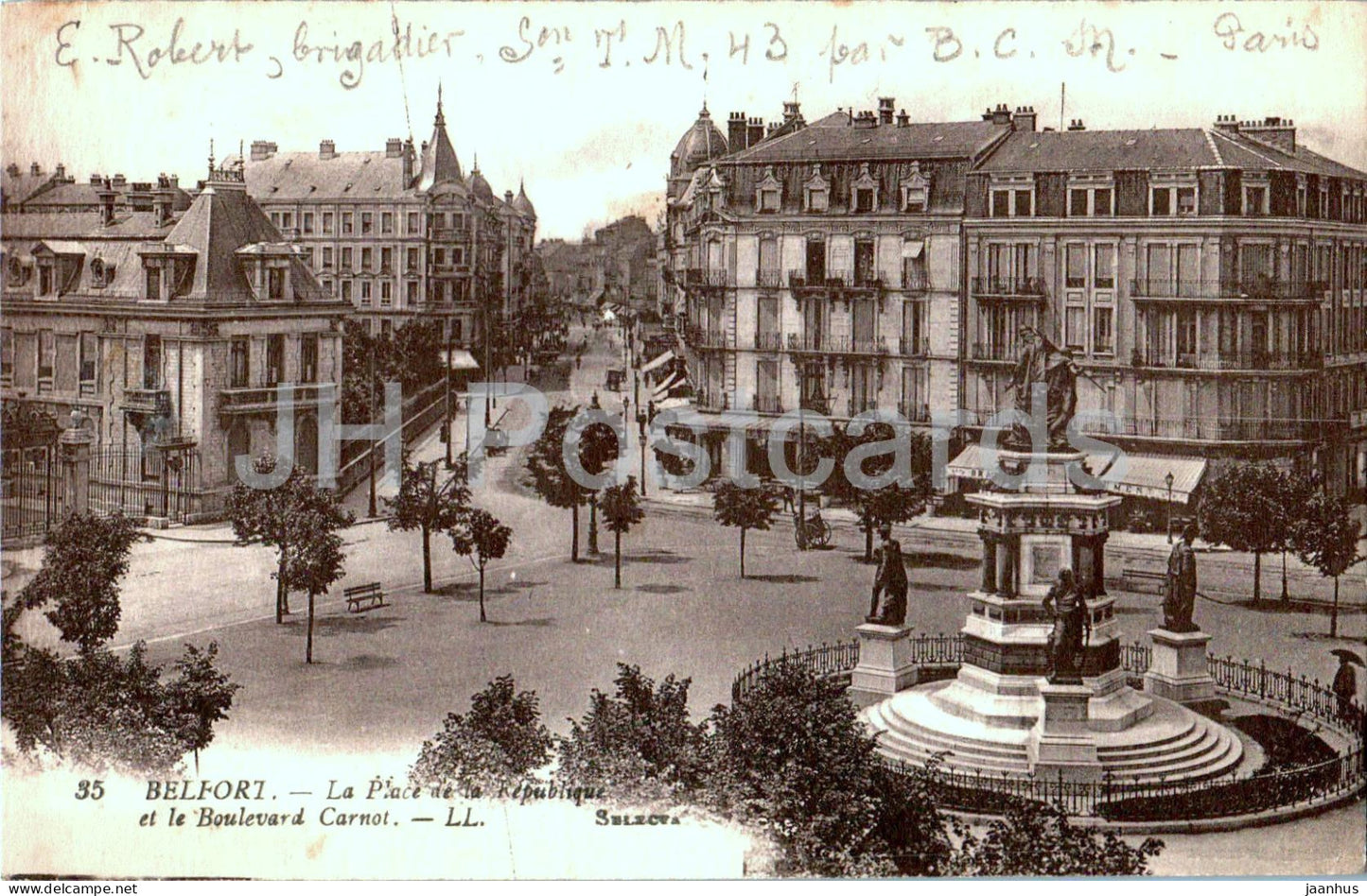 Belfort - La Place de la Republique et le Boulevard Carnot - LL - 35 - old postcard - 1917 - France - used - JH Postcards