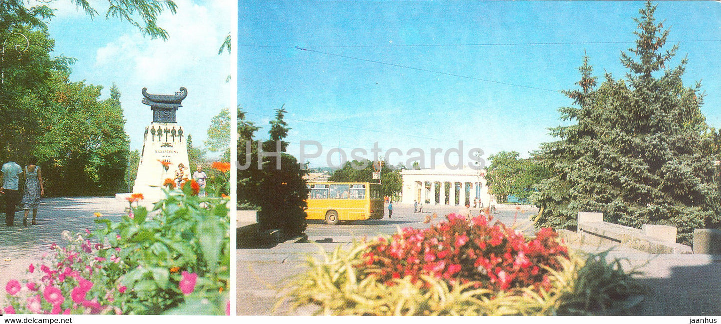 Sevastopol - monumet to captain Kazarsky - Count's pier view - bus Ikarus - Crimea - 1981 - Ukraine USSR - unused - JH Postcards