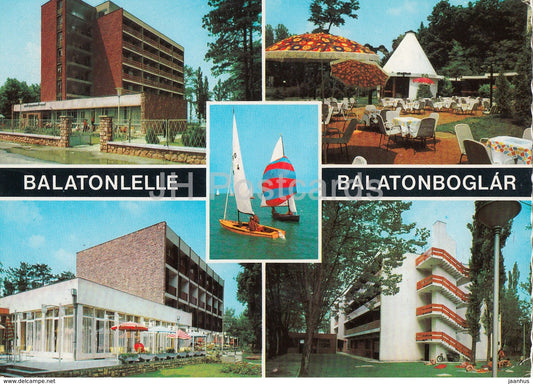Balaton - Balatonboglar - Balatonlelle - sailing boat - hotel - multiview - 1976 - Hungary - used - JH Postcards