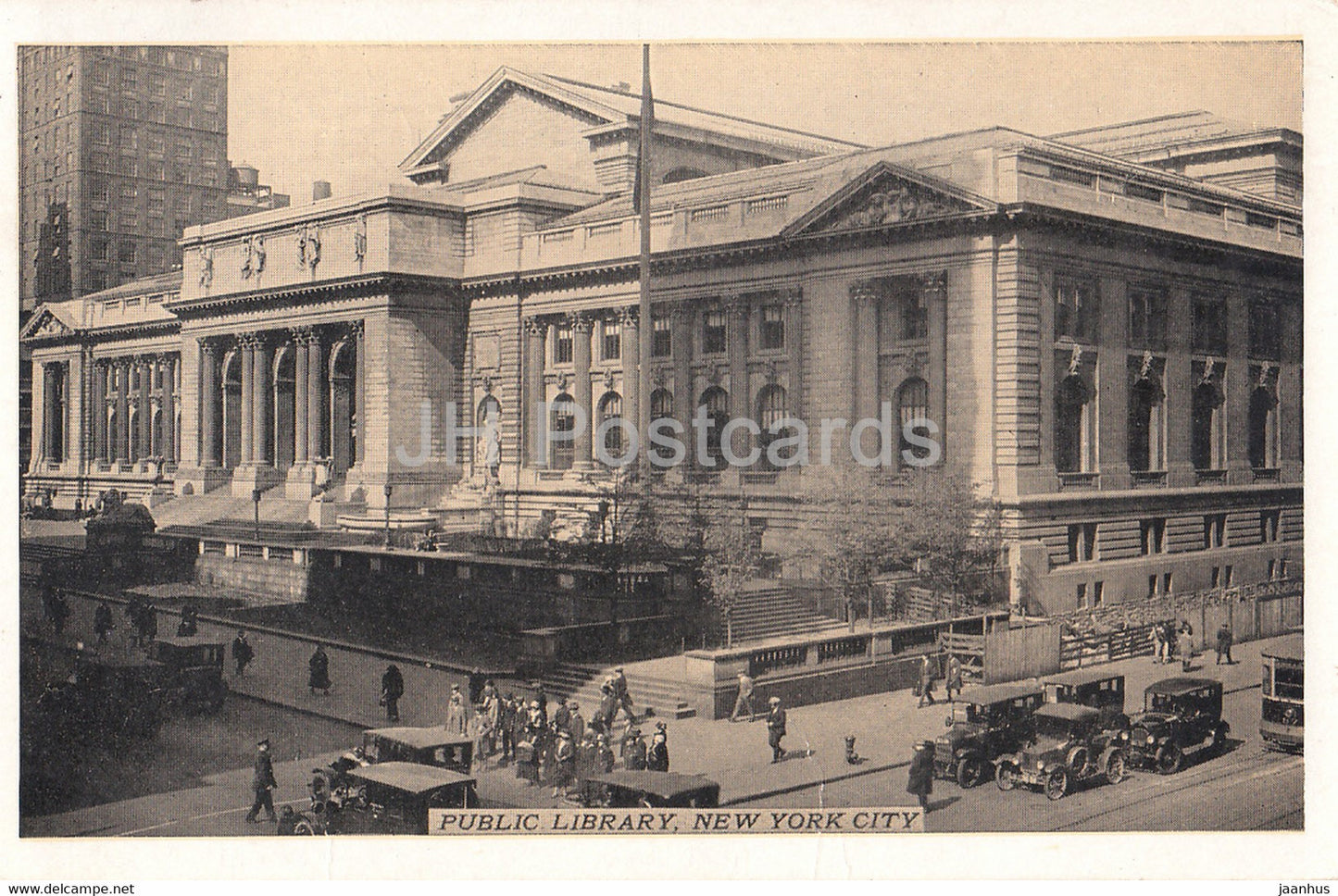 New York - Public Library - car - old postcard - 1932 - United States - USA - used - JH Postcards