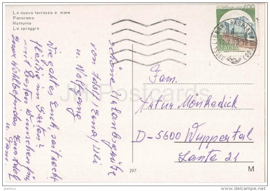 Grüsse aus Lignano - La nuova terrazza a mare , beach - Udine - 297 - Italia - Italy - sent from Italy to Germany 1985 - JH Postcards