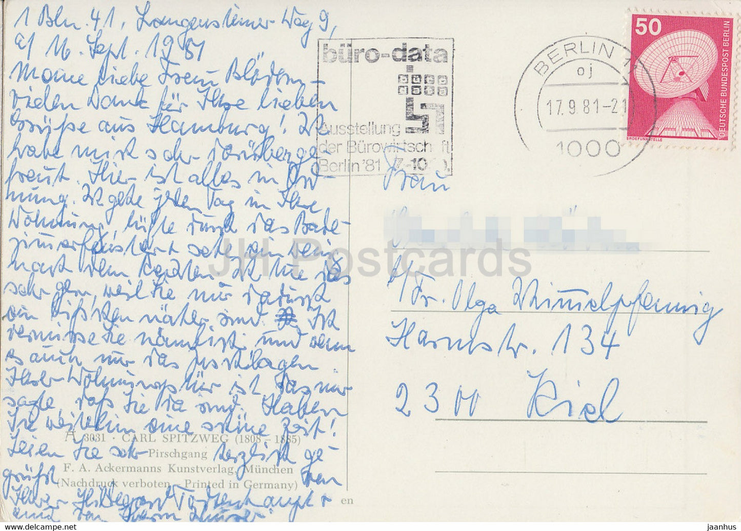 painting by Carl Spitzweg - Pirschgang - German art - 1961 - Germany - used