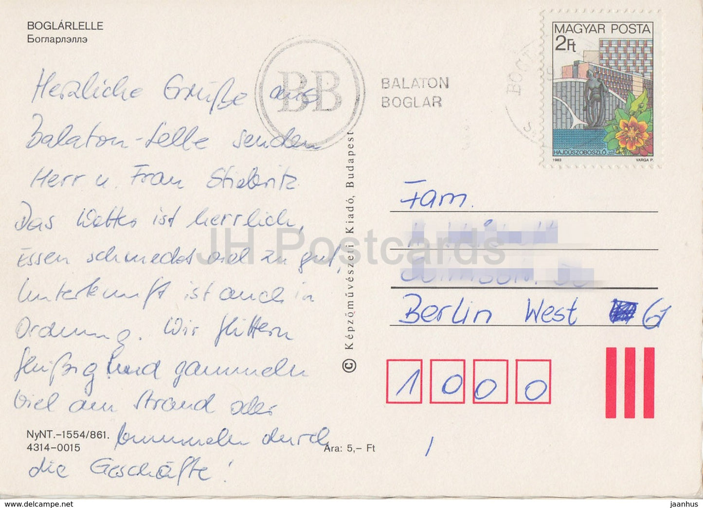 Boglarlelle - bateau à voile - église - rue - multiview - années 1980 - Hongrie - utilisé