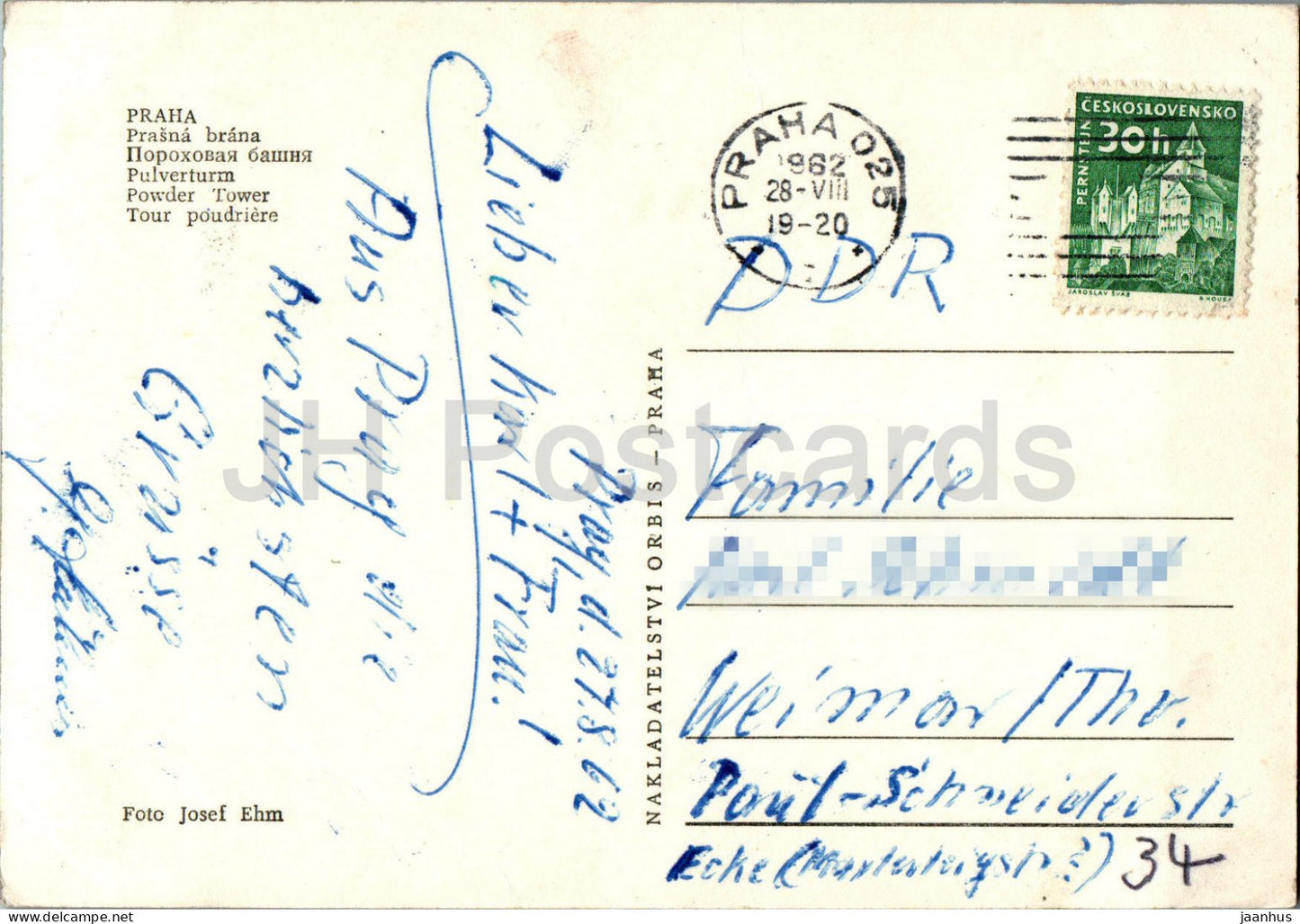 Praha - Prag - Prasna brana - Pulverturm - 1962 - Tschechische Republik - Tschechoslowakei - gebraucht