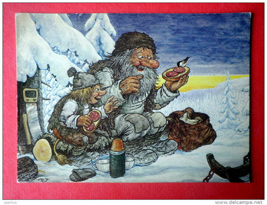 illustration by Rolf Lidberg - The Lumberers - Sweden - sent from Finland Turku to Estonia USSR 1982 - JH Postcards