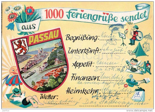 1000 feriengrüsse sendet aus Passau - wappen - Germany - 1967 gelaufen - JH Postcards