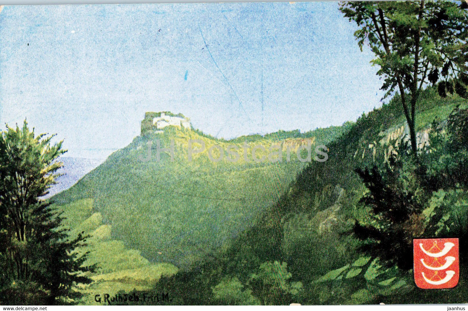 Hohenneuffen - Die Schwabische Alb Serie - illustration by Rothgeb - old postcard - Germany - unused - JH Postcards