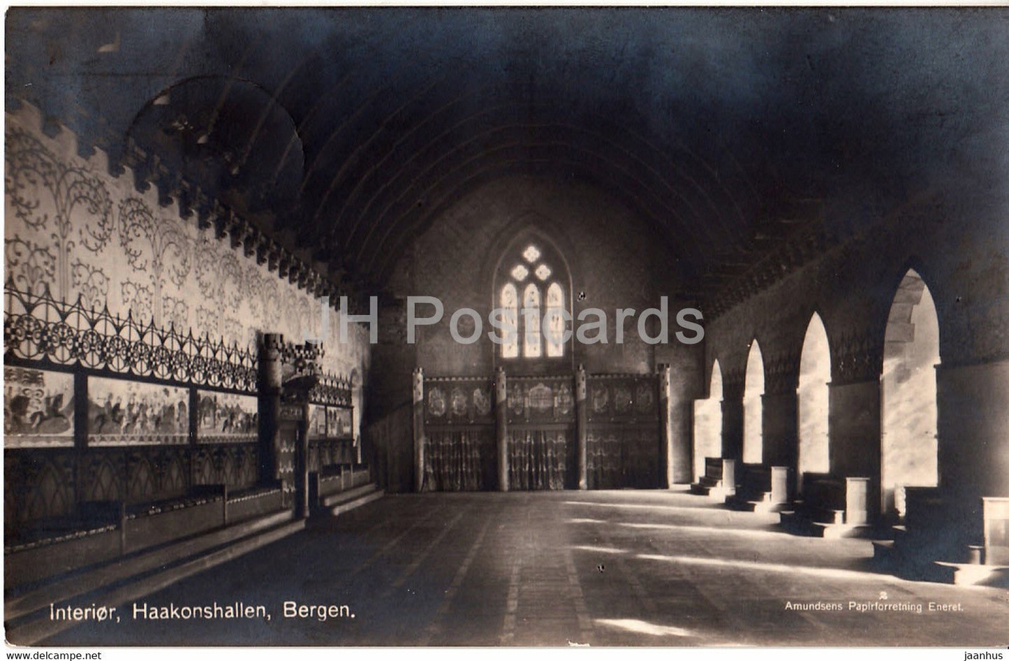 Bergen - Interior Haakonshallen - old postcard - 1935 - Norway - used - JH Postcards