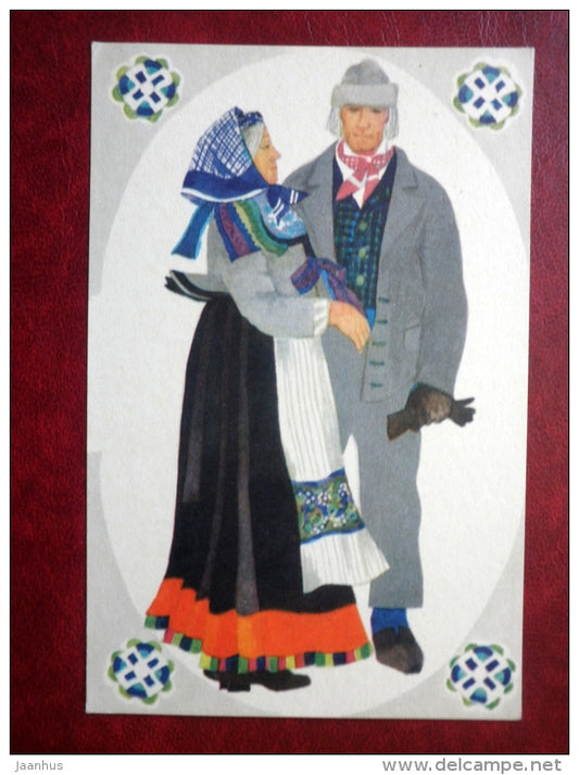 Estonian national costumes - man and woman from Jämaja - 1975 - Estonia - USSR - unused - JH Postcards