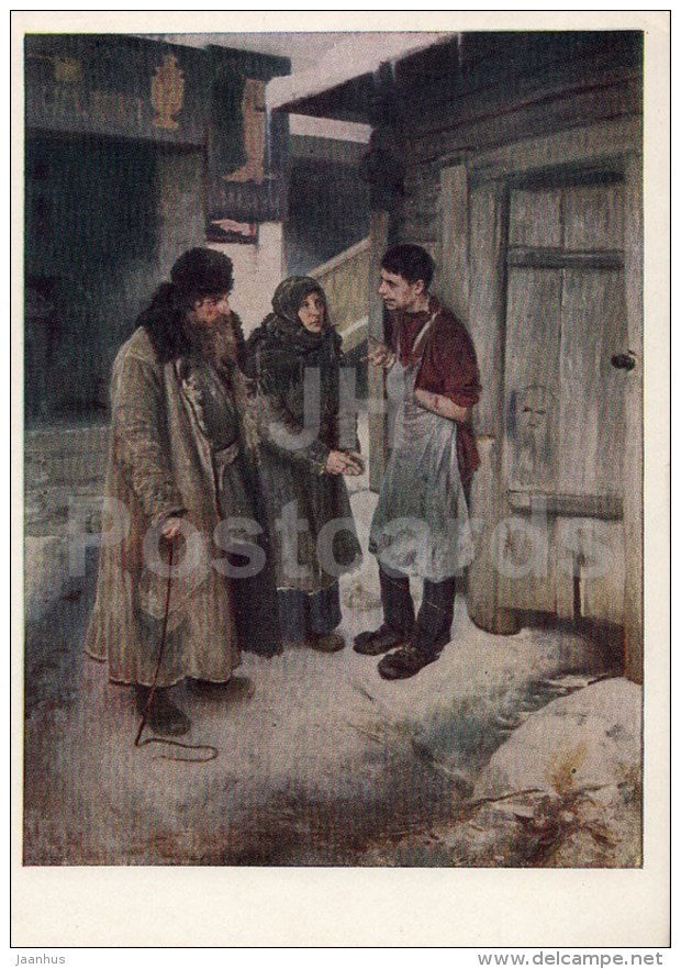 painting by K. Lebedev - Visiting a Son , 1894 - Russian Art - 1958 - Russia USSR - unused - JH Postcards