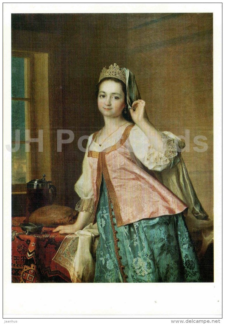 painting by D. Levitsky - portrait of Agafya Levitzkaya - Russian art - large format card - 1990 - Russia USSR - unused - JH Postcards