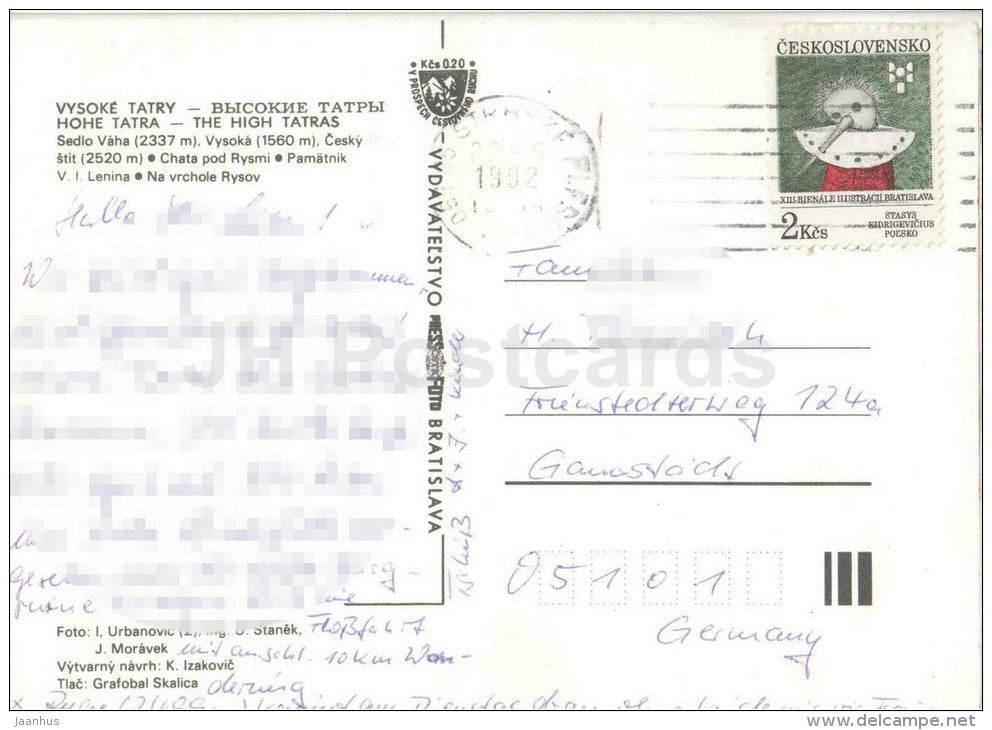 Lenin monument - Sedlo vaha - Vysoka mountain - Cesky - Vysoke Tatry - Czechoslovakia - Slovakia - used 1992 - JH Postcards