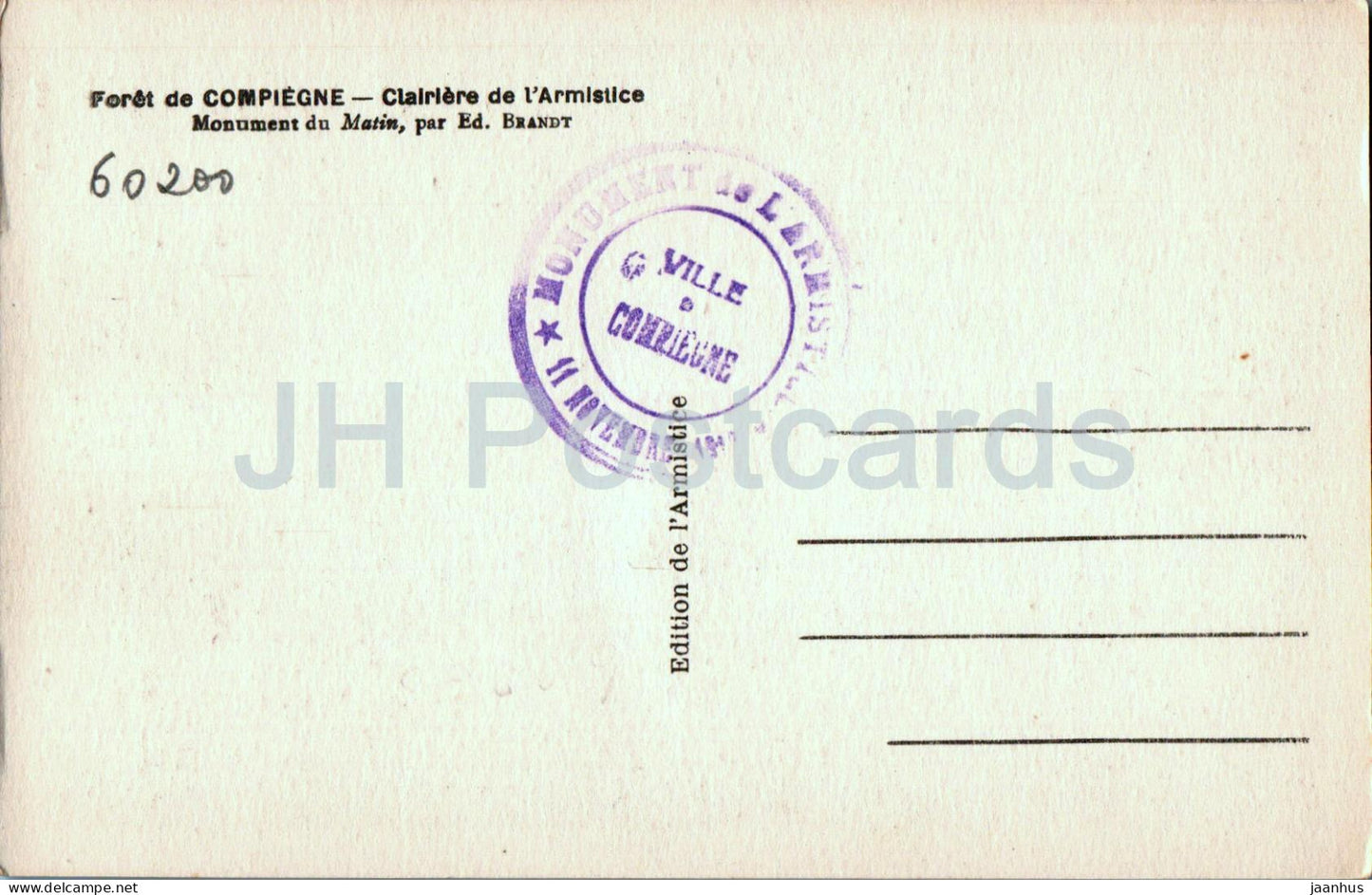 Forêt de Compiègne - Clairière de l'Armistice - monument - carte postale ancienne - France - inutilisée 