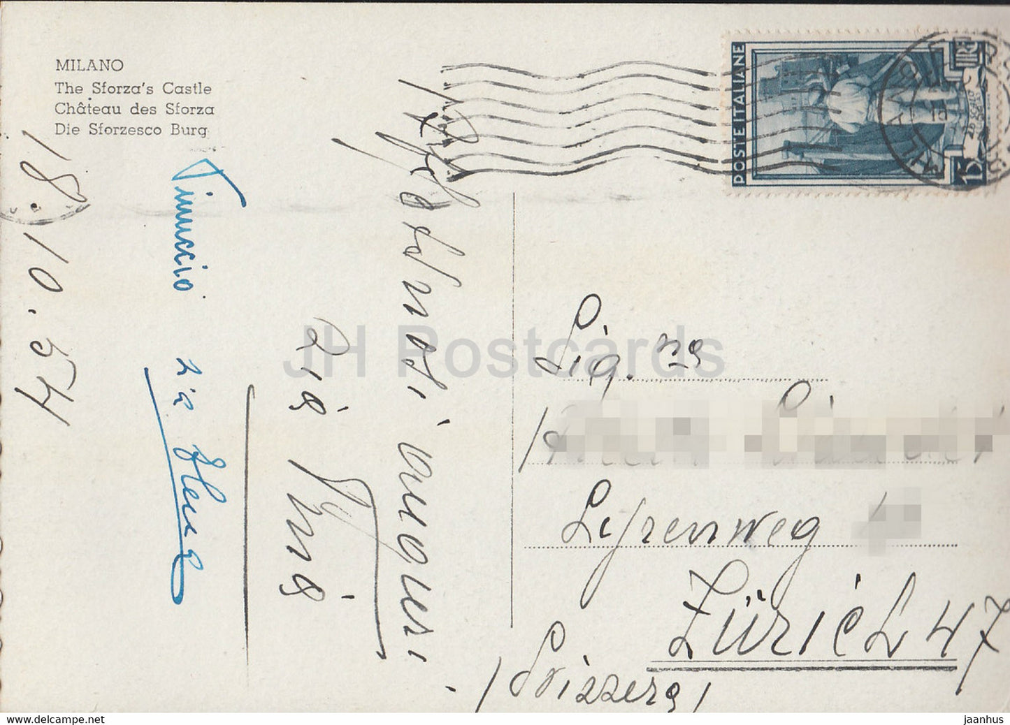 Milan - Milan - Castello Sforzesco - Le Château des Sforza - carte postale ancienne - 1954 - Italie - utilisé