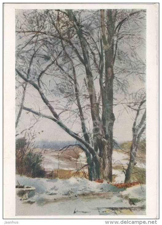 painting by V. Klimashin - Cherished Lime Tree - winter - russian art  - unused - JH Postcards
