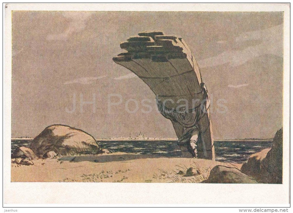 painting by A. Oja - Kalev Return from Pskov - national epic Kalevipoeg - estonian art - unused - JH Postcards