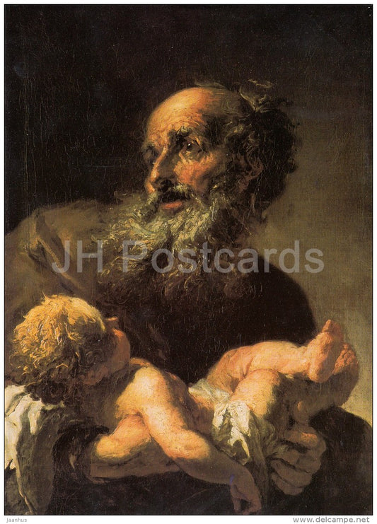 painting by Petr Brandl - Simeon with Christchild - Czech art - large format card - Czech - unused - JH Postcards