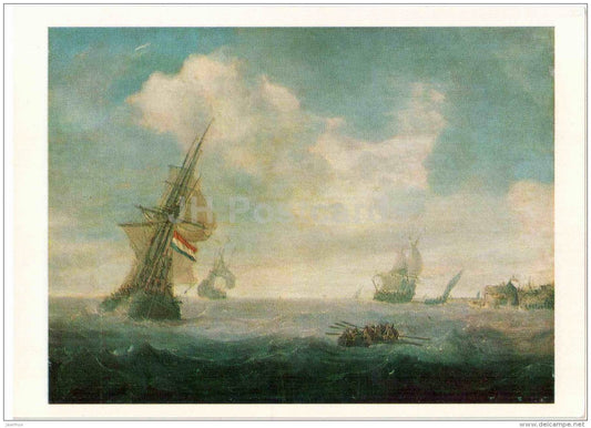 painting by Jan Porcellis - Ships at Sea on a Stormy Day - dutch art - Russia USSR - unused - JH Postcards