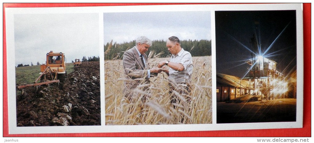 plowing - tractor - grain-dryer - Pskov Land - 1983 - Russia USSR - unused - JH Postcards