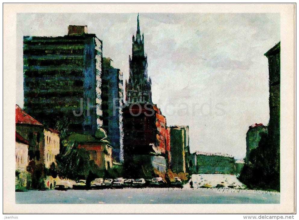 painting by G. Manizer - Sadovoye Koltso by Kolkhoz square . Moscow - kremlin - russian art - unused - JH Postcards