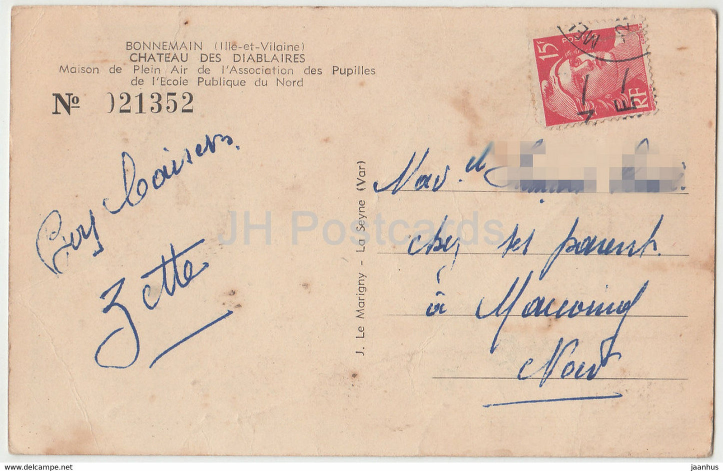 Bonnemain - Château des Diablaires - Maison de Plein Air - carte postale ancienne - France - occasion