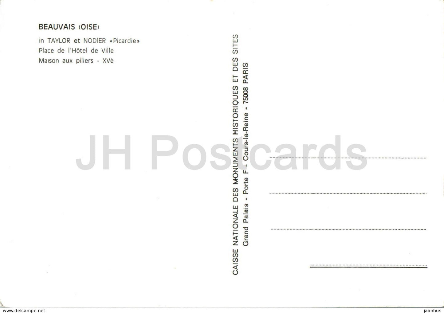 Beauvais - In Taylor et Nodier Picardie - Place de l'Hotel de Ville - illustration France - unused