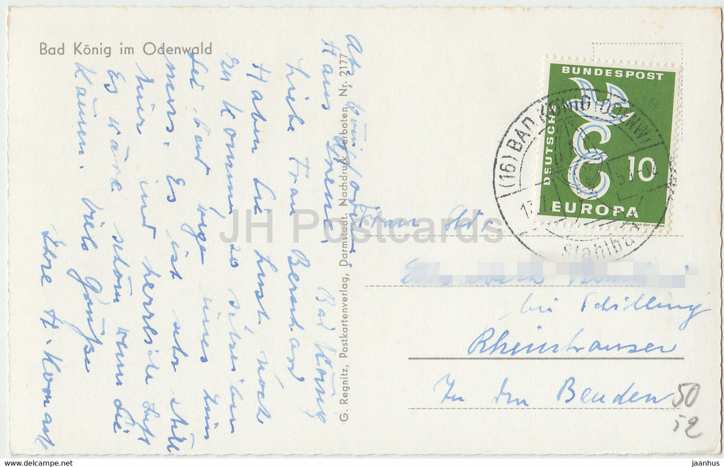 Bad Konig im Odenwald - 2177 - carte postale ancienne - années 1950 - Allemagne - utilisé