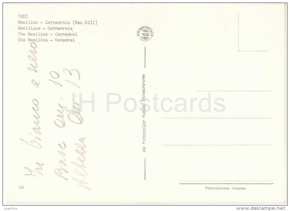 Basilica , Cattedrale - cathedral - Todi - Perugia - Umbria - 94 - Italia - Italy - unused - JH Postcards
