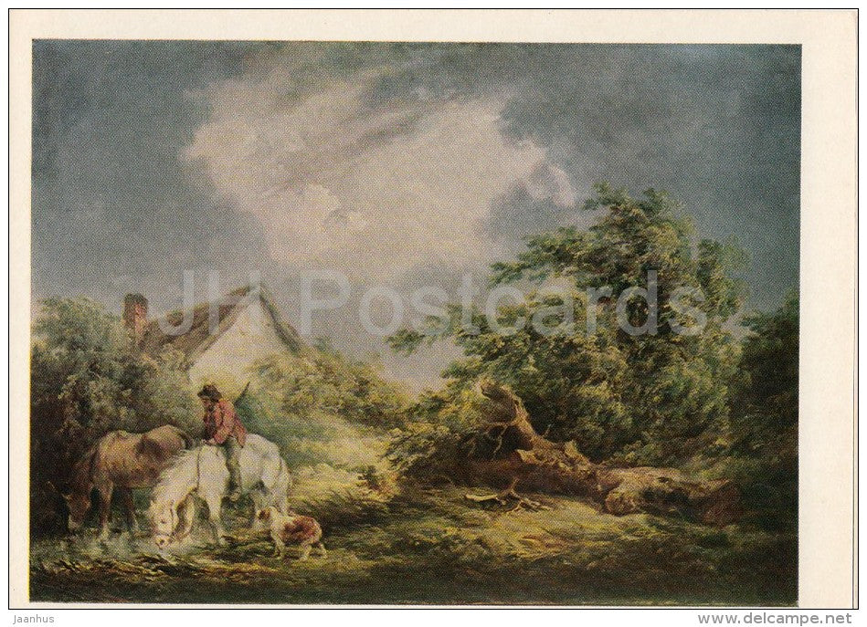 painting by George Morland - The Approaching Storm , 1791 - horse - English art - 1969 - Russia USSR - unused - JH Postcards