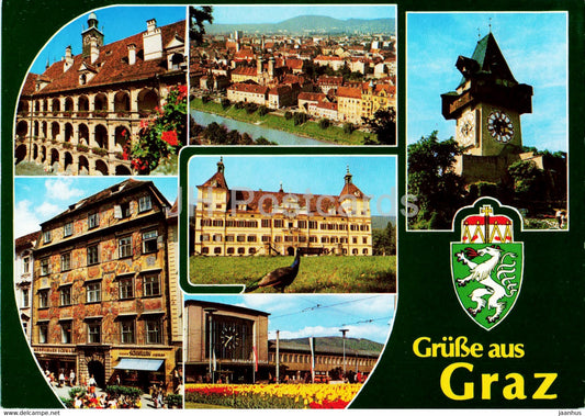 Grusse aus Graz - Landhaus - Gemaltes Haus - Schloss Eggenberg - Haupbahnhof -  Austria - unused - JH Postcards