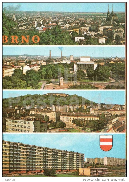 Brno - View from Spilberk - Red Army Square - housing estate Lesna - Czechoslovakia - Czech - used 1973 - JH Postcards