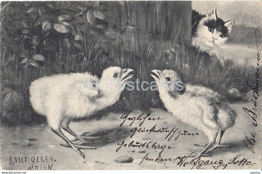 Knut Oeren - chicken - illustration - MBM - old postcard - used - JH Postcards