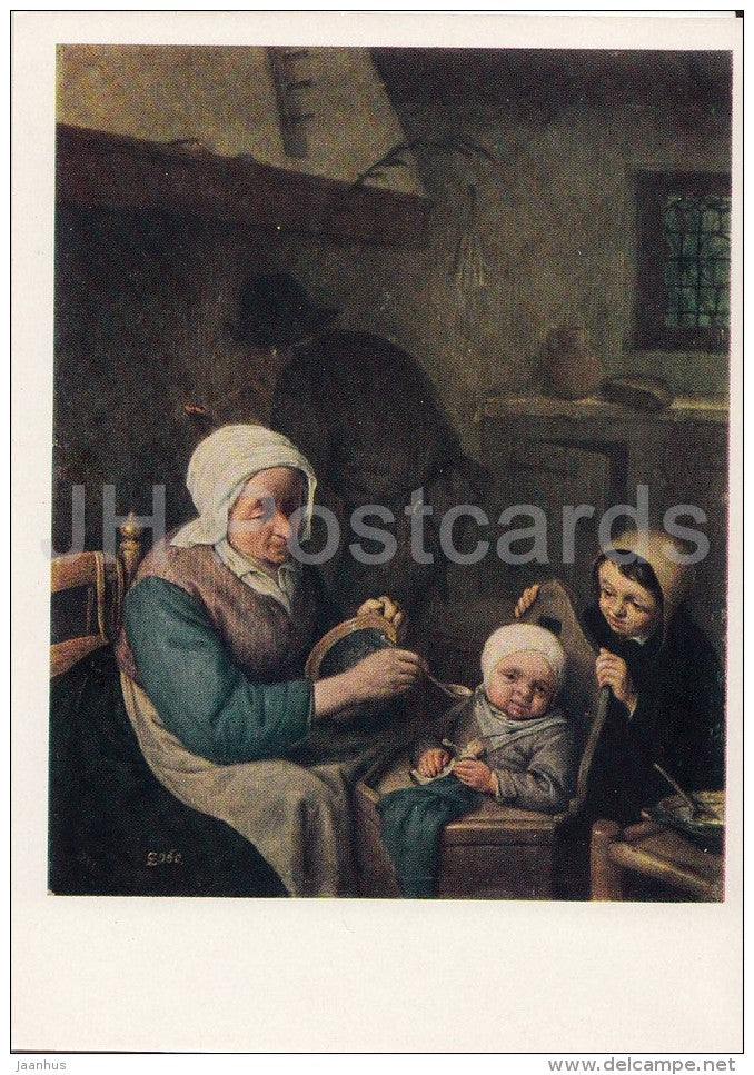 painting by Adriaen van Ostade - Peasant Family , 1667 - baby - children - Dutch art - Russia USSR - unused - JH Postcards