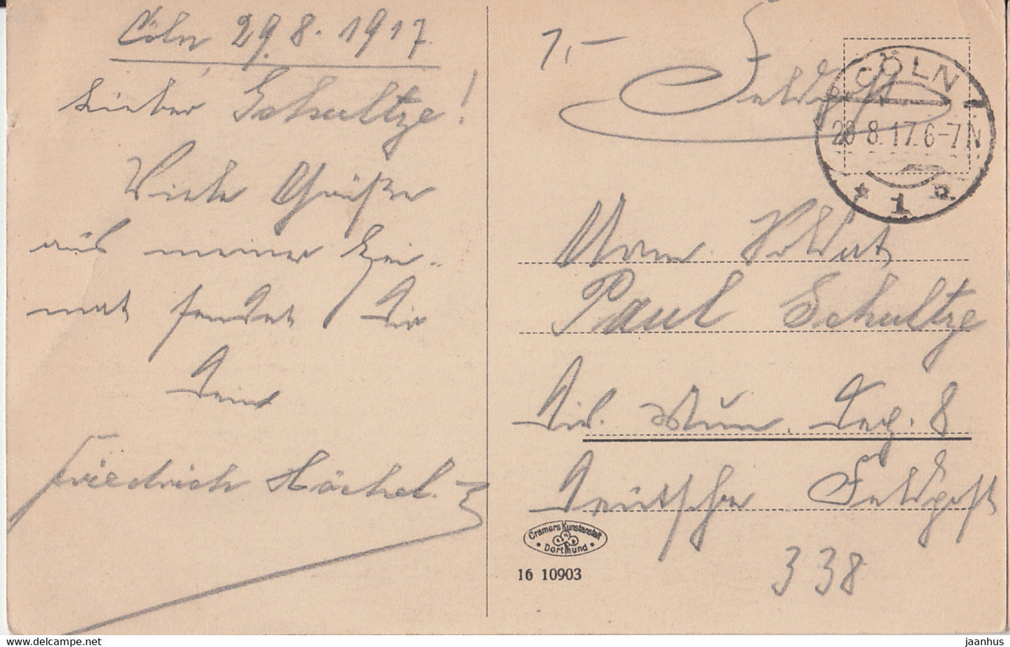 Koln a Rhein - Dom von Deutz gesehen (Rheinpartie) - Feldpost - old postcard - 1917 - Germany - used